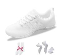 Cheer Shoes, Girls Dance Sneakers Athletic Women Tennis Training Competition Sports Comfortable Mesh Cheerleading Shoes for Youth Adult (White-2,5.5)