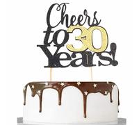 Cheer to 30 Years Anniversary Birthday Cake Topper - Thirty Elegant Glitter Celebration Decoration for Decade Milestone Anniversaries