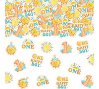 Cheereveal 200pcs Boho Sun 1st Birthday Confetti for Boy, One Happy Boy Sunshine Table Decorations, Rainbow Sunshine Hippie Themed First Bday Baby Shower Party Decorations Supplies