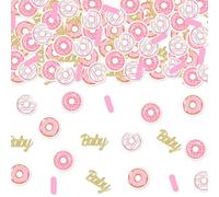 Cheereveal 200Pcs Donut Baby Shower Confetti for Girl, Pink Doughnut Printed Paper Scatters, Dessert Time Grow Up Theme Birthday Table Decorations Party Supplies