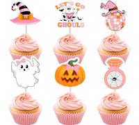 Cheereveal 24 Pieces Halloween Bachelorette Cupcake Toppers, Let's Go Ghouls Cupcake Picks with Double-sided Printed Orange and Pink for Western Cowgirl Disco Bachelorette Party Cake Decorations