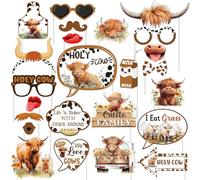 Cheereveal 24 Pieces Highland Cow Photo Prop Booths - Highland Cattle Holy Cow Theme Party Decorations, Rustic Western Theme Party Supplies for Birthday Baby Shower