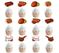 Cheereveal 24Pcs Beefsteak Cupcake Toppers, You Are The Rarest Of All Cupcake Picks, Meat Barbecue Table Decorations, BBQ Picnic Themed Birthday Baby Shower Party Supplies