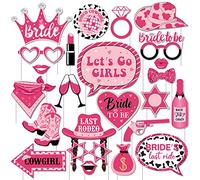 Cheereveal 24Pcs Cowgirl Hen Party Photo Props - Lets Go Girls Bachelorette Decorations for Last Rodeo Cowgirl Hen Party Supplies