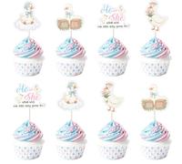 Cheereveal 24Pcs Goose Gender Reveal Cupcake Toppers, He or She What Will Our Little Silly Goose Be Cupcake Picks, Pink Blue Farm Animal Themed Baby Shower Party Supplies