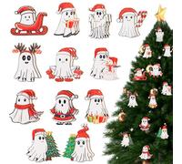 Cheereveal 24Pcs Wooden Christmas Ghost Ornaments, Spooky Ghost Face Hanging Pendants for Xmas Winter Holiday Party, for Christmas Tree Wall Car Home Decorations Gifts Supplies