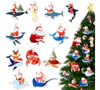 Cheereveal 24Pcs Wooden Christmas Ocean Animals Ornaments, Wood Xmas Shark Turtle Seahorse Costal Beach Animals Hanging Decorations for Under the Sea Winter Holiday New Year Party Supplies