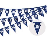 Cheereveal 3 Pack 18th Happy Birthday Bunting Banner, 36 Pieces Triangle Flag Navy Blue and Silver, Happy 18th Birthday Pennant Banner Anniversary Party Decorations Supplies for Boys Girls