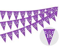 Cheereveal 3 Pack 18th Happy Birthday Bunting Banner, 36 Pieces Triangle Flag Purple and Silver, Happy 18th Birthday Pennant Banner, Anniversary Party Decorations Supplies for Boys Girls