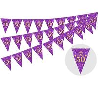 Cheereveal 3 Pack 50th Happy Birthday Bunting Banner, 36 Pieces Triangle Flag Purple and Gold, Happy 50th Birthday Pennant Banner Anniversary Party Decorations Supplies for Women