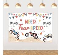Cheereveal 5x3ft Dirt Bike 4th Birthday Party Backdrop, Need Four Speed Motocross Motorcycle Happy Fourth Bday Photography, Extreme Sports Racing Competition Photo Props Decor