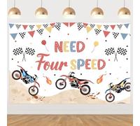 Cheereveal 5x3ft Dirt Bike 4th Birthday Party Backdrop, Need Four Speed Motocross Motorcycle Happy Fourth Bday Photography, Extreme Sports Racing Competition Photo Props Decor