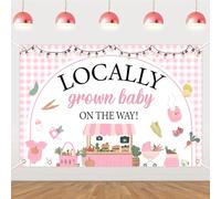 Cheereveal 5x3ft Locally Grown Baby On The Way Backdrop, Pink Locally Grown Baby Shower Decorations, Farmer’s Market Vegetable and Fruit Theme Gender Reveal Birthday Photo Booth Props Supplies