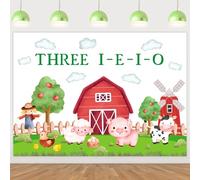 Cheereveal 7x5ft Farm Animal 3rd Birthday Backdrop, Three I E I O Birthday Banner, Red Barn Three Birthday Decorations, Cow Pig Barnyard Birthday Baby Shower Photo Booth Props