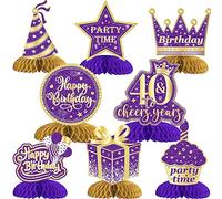 Cheereveal 8 Pieces 40th Birthday Honeycomb Centerpieces Purple Gold, Happy 40th Table Decorations, Cheers to 40 Years Table Toppers for Forty Years Birthday Party Decorations Supplies Women