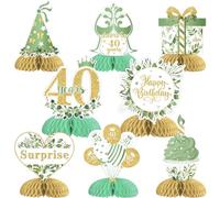 Cheereveal 8 Pieces 40th Birthday Honeycomb Centerpieces Sage Green, Happy 40th Birthday Table Decorations for Women Men, Cheers to 40 Years Table Toppers, Forty Years Birthday Party Supplies
