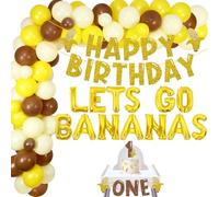 Cheereveal Banana 1st Birthday Decorations, Yellow Balloon Garland Kit for 1st Banana Theme Birthday, Let's Go Bananas Banner, Banana Cake Topper Highchair Banner for Fruit First Birthday Party Decor