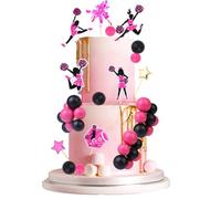 Cheereveal Cheerleader Cake Decorations - Gymnastics Cake Cupcake Toppers Black Pink Ball Dessert Picks, Sport Theme Birthday Party Baby Shower Gender Reveal Celebration Photo Props