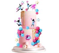 Cheereveal Cheerleader Cake Decorations - Gymnastics Cake Cupcake Toppers Blue Pink Ball Dessert Picks, Sport Theme Birthday Party Baby Shower Gender Reveal Celebration Photo Props