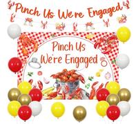 Cheereveal Crawfish Engagement Party Decorations, Pinch Us We're Engaged Banner Backdrop, Lobster Garland, Crawfish Theme Bridal Shower Wedding Bachelorette Party Supplies