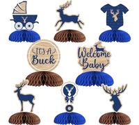 Cheereveal Deer Baby Shower Decorations for Boy, 8pcs It's a Buck Honeycomb Centerpieces, Blue Little Buck Table Decorations, Deer Themed Gender Reveal Birthday Party Supplies