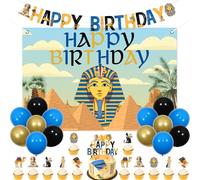 Cheereveal Egyptian Birthday Party Balloon Decorations, Egypt Happy Birthday Banner Backdrop, Pyramid Mummy Pharaoh Cupcake Toppers, Egyptian Themed Baby Shower Party Photography Background