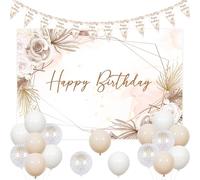Cheereveal Happy Birthday Decorations Sand White, Boho Backdrop Banner, Happy Birthday Triangle Flags, 16th 18th 21st 30th 40th 50th Birthday Party Supplies for Girls Women