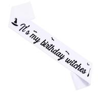 Cheereveal "It's my birthday witches" Sash for Girl Women, White Black Witch Hat Halloween Theme Birthday Satin Sash Party Accessory Decorations