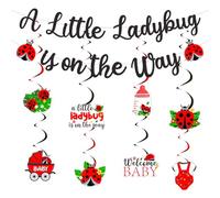 Cheereveal Ladybug Themed Baby Shower Party Decorations, Ladybug Cutout Hanging Swirls, A Little Ladybug is on the Way Banner, Ladybird Insect Beetle Theme Gender Reveal Birthday Party Supplies