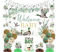 Cheereveal Mallard Duck Baby Shower Decorations for Boy, Welcome Baby Backdrop, It's A Boy Banner Balloons Honeycomb Centerpieces Cake Topper, Duck Hunting Theme Gender Reveal Party Supplies