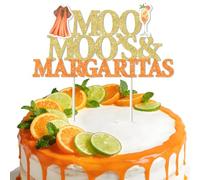 Cheereveal Moo Moos and Margaritas Cake Toppers for Women, Orange Glitter Cocktail Themed Cake Decorations, Pajama Bachelorette Party Supplies for Bridal Shower, Ladies Night, Birthday