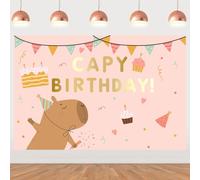 Cheereveal Pink Capy Theme Birthday Backdrop 3 x 5ft, Cartoon Capybara Background Poster for Girls Birthday Animals Party Hanging Decorations Indoor Outdoor