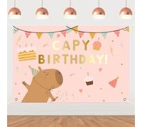 Cheereveal Pink Capybara Theme Birthday Backdrop 7 x 5ft, Cartoon Capy Birthday Background Poster for Girls Birthday Animals Party Hanging Decorations Indoor Outdoor