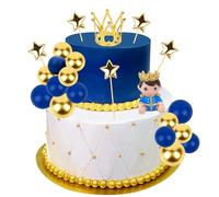 Cheereveal Prince Cake Decorations for Boys - Prince Crown Chariot Cake Figures Star Toppers Ball Dessert Picks, Birthday Party Baby Shower Celebration Photo Props