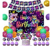 Cheereveal Rainbow Cheetah Birthday Decorations for Boys Girls - Leopard Print Happy Birthday Backdrop, Cheetah Wild Cake Cupcake Toppers, Jungle Safari Animal Theme Party Supplies