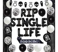 Cheereveal Rip Single Life Hen Party Decorations, Gothic Bachelorette Balloon, Bride to Be Sash, Black Foil Fringe, Ring Skull Coffin Glitter Banner, Engagement Wedding Party Supplies