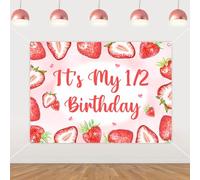 Cheereveal Strawberry It’s My 1/2 Birthday Party Backdrop 3x5ft, Berry Sweet Half Year Old Girl Birthday Background 1/2 Way to One Decor, Fruit Theme 6 Months Bday Strawberry Decorations Supplies