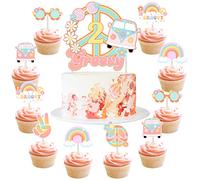 Cheereveal Two Groovy Party Decorations - 25PCS Two Groovy Cake Cupcake Toppers Groovy Cupcake Picks for Girl 2nd Birthday Party Hippie Boho Birthday Party Supplies