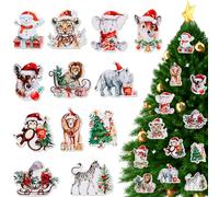 Cheereveal Wooden Christmas Woodland Jungle Animals Hanging Ornaments, Wood Pendants for My Forest Friend Party, Safari Animals Keychains Backpack Home Decor, Xmas Winter Zebra Elephant Decorations