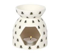 Cheerful All-Over Bee Print White Oil Burner - 14cm x 13.2cm (1 Pc.) - Simple and Stylish Ceramic Design, Ideal for Fragrancing Your Home with Diluted Oils or Wax Melts