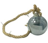 Cheerful Bargains 12cm Silver LED Glass Christmas Bauble with Rustic Twisted Rope | Battery-Operated Hanging Xmas Tree Decoration with Warm Glow | Bauble Ornament for Trees, Windows & Festive Displays