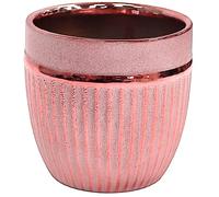 Cheerful Bargains 13cm Round Gloss Ceramic Plant Pot, Shiny Pink | 1L Ribbed Decorative Indoor/Outdoor Succulent Planter | Modern Cactus Pot for Windowsill & Shelf Display | Home/Office Flower Pot