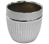 Cheerful Bargains 13cm Round Gloss Ceramic Plant Pot, Shiny Silver | 1L Ribbed Decorative Indoor/Outdoor Succulent Planter | Modern Cactus Pot for Windowsill & Shelf Display | Home/Office Flower Pot