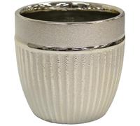 Cheerful Bargains 13cm Tall Gloss Ceramic Plant Pot, Champagne Gold | 1L Ribbed Decorative Indoor/Outdoor Succulent Planter | Modern Cactus Pot for Windowsill & Shelf Display | Home/Office Flower Pot