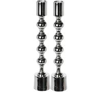 Cheerful Bargains 2-Pack 23cm Tall Aluminium Candle Holders, Silver | Modern Ribbed Base Candlestick Set for Dining Table Centrepieces | Decorative Metal Candle Stands for Dinner or Tapered Candles
