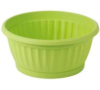 Cheerful Bargains 25cm Wide Plastic Round Planter, Green | 4.5L Garden Flower Pot with Removable Saucer | Outdoor Balcony/Patio Planter for Flowers & Herbs | 12cm Tall Durable Indoor Houseplant Pot