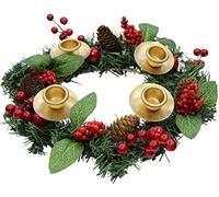 Cheerful Bargains 28cm Berry & Acorn Christmas Wreath Candle Holder | Traditional Xmas Table Centrepiece | Decorative Pinecone & Berry Design | Candle Stand for Festive Decor