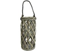 Cheerful Bargains 30cm Large Wicker Candle Lantern with Crystal Glass Holder l Pillar Candle Holder Lantern for Living Room & Garden/Balcony l Decorative Garden & Living Room Accessories for Candles