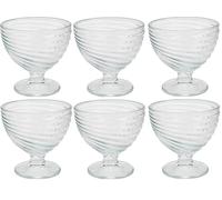 Cheerful Bargains Set of 6 Large Glass Ice Cream Bowls, 10cm - Clear Swirl Pattern Sundae Dishes - Suitable for Ice Cream, Fruit Salad, Sauces - Dishwasher, Freezer, Microwave Safe