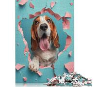 Cheerful Basset Hound Jigsaw Puzzles Puzzles for Adults Kids. 1000 Piece Great Gifts Challenge Toy Educational Game Home Decoration for Adults& Kids Age 14 Years Up 1000pcs (75x50cm)
